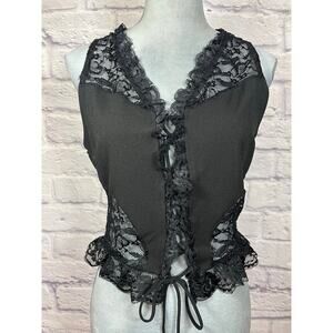 Willow & Root Black Front Lace Whimsigoth/Goth Ruffle Blouse
